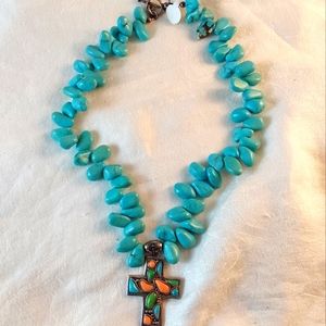 Turquoise with Barse cross multi stone pendant